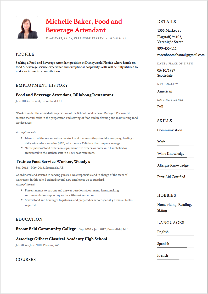 7 food and beverage attendant resume sample s