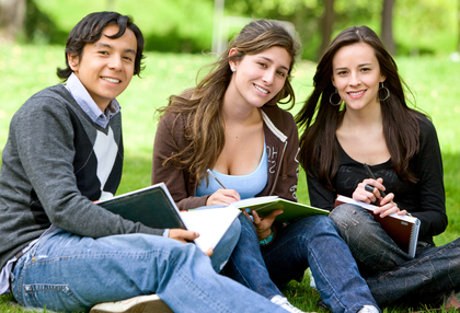 High School students studying outdoors