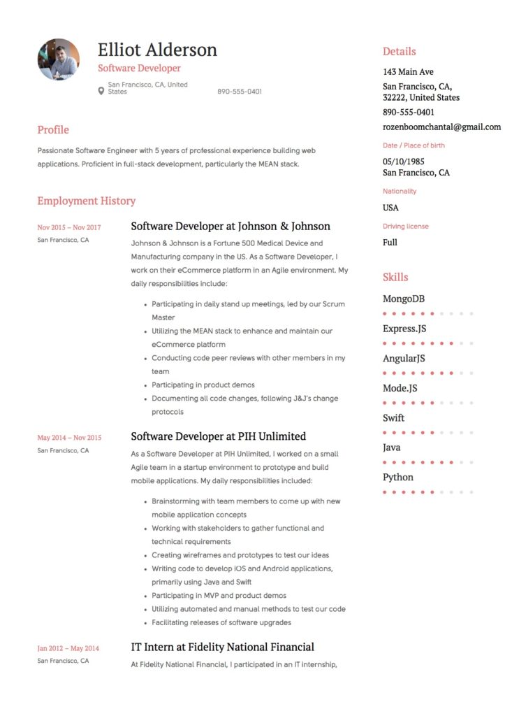 Software Developer Resume Example