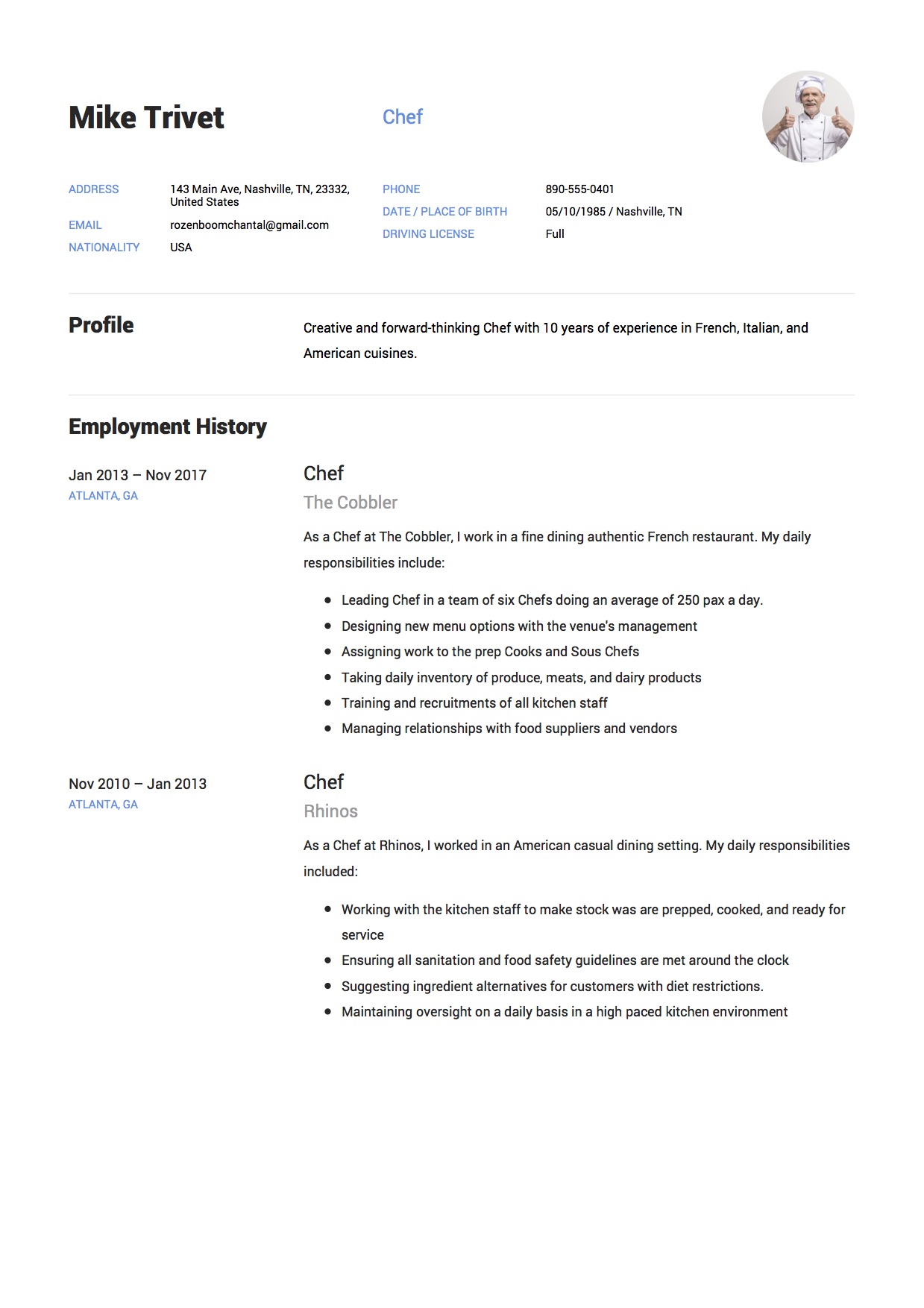 12 chef resume sample s    12 different designs