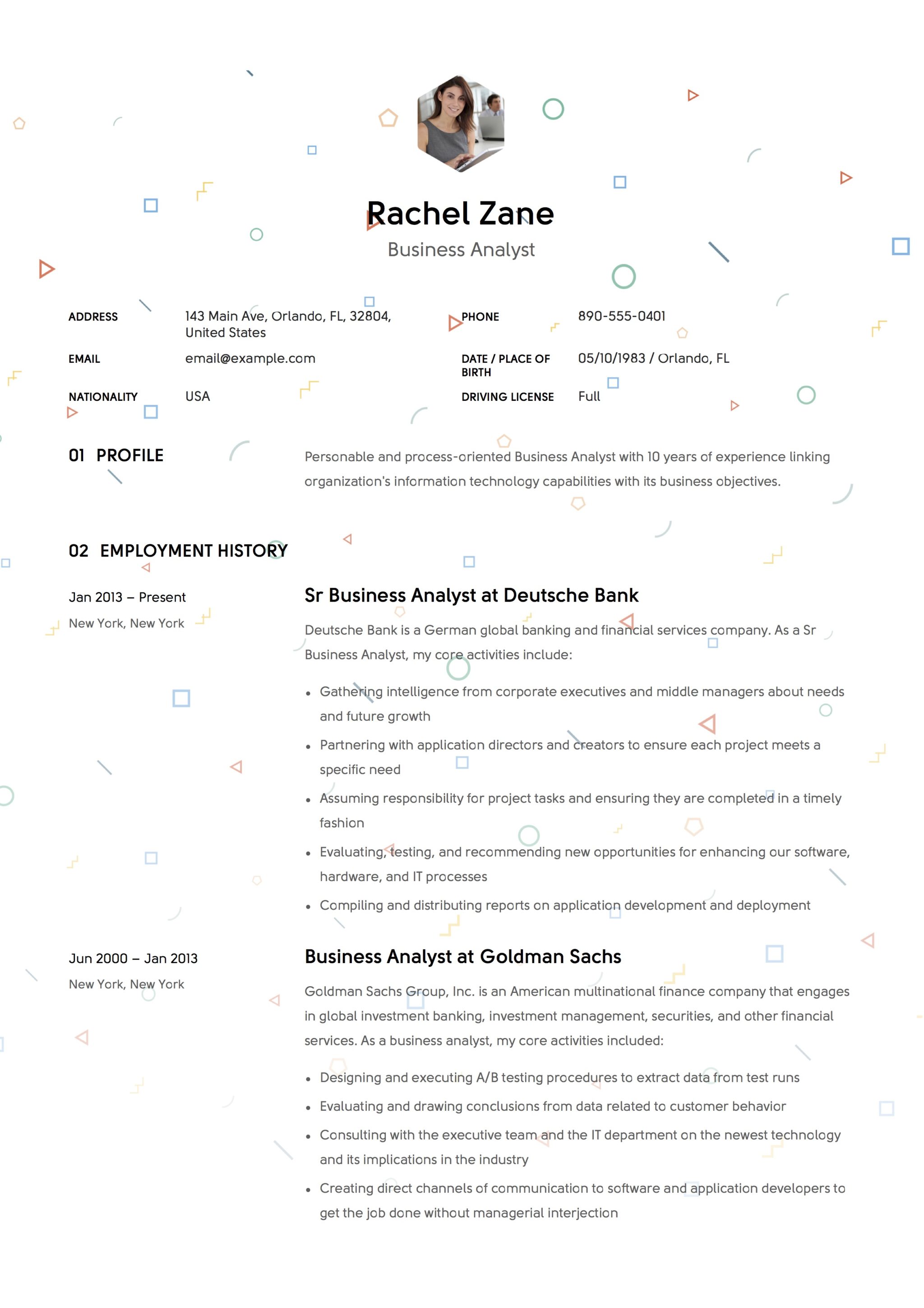 Creative Business Analyst Resume Example