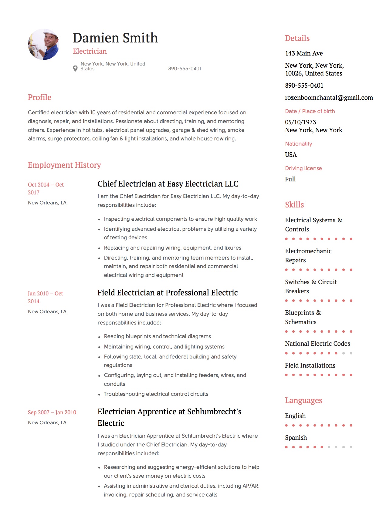 12 Electrician Resume Sample S 2018 Free Downloads