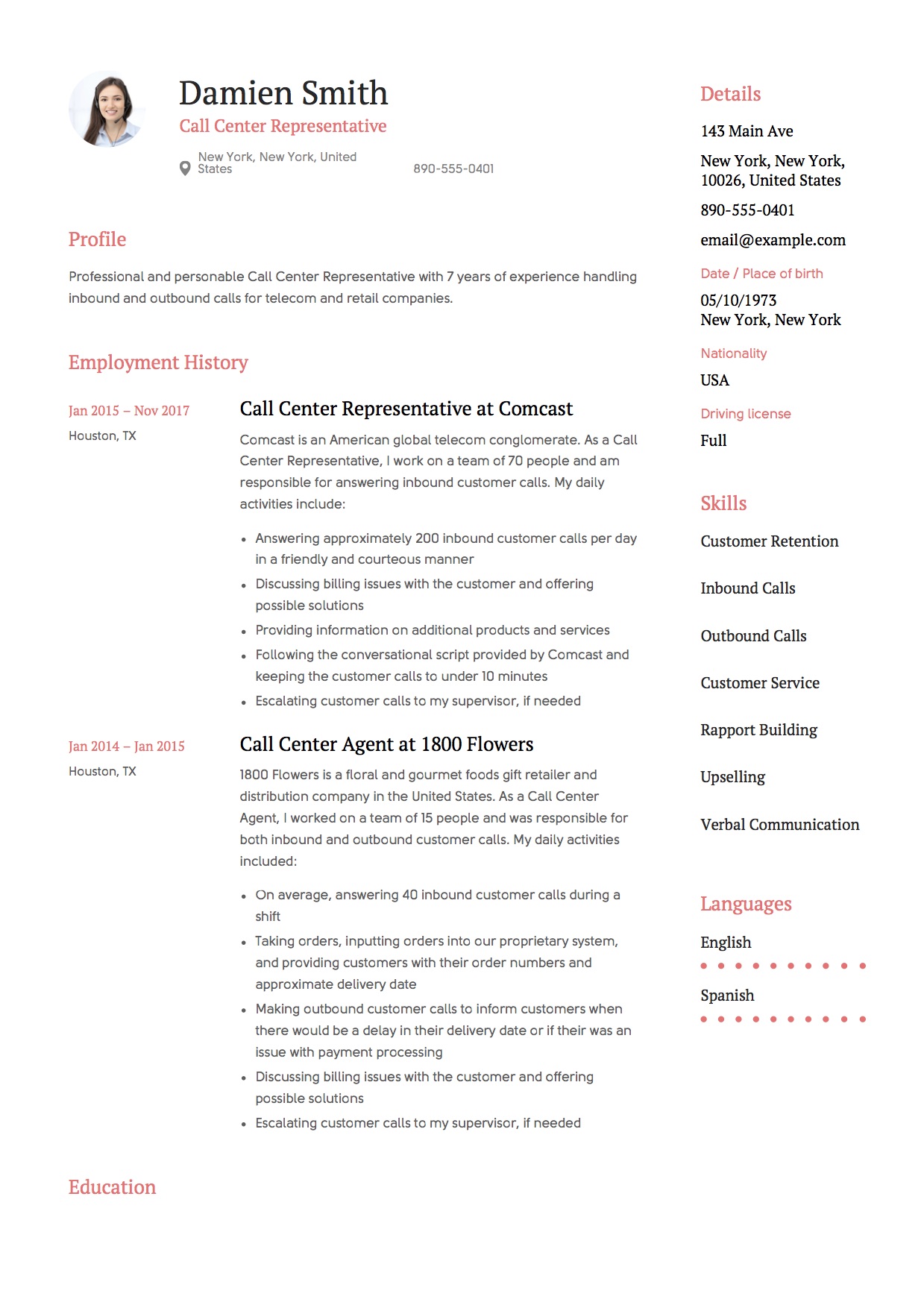Call Center Representative Resume Template | Resumeviking.com