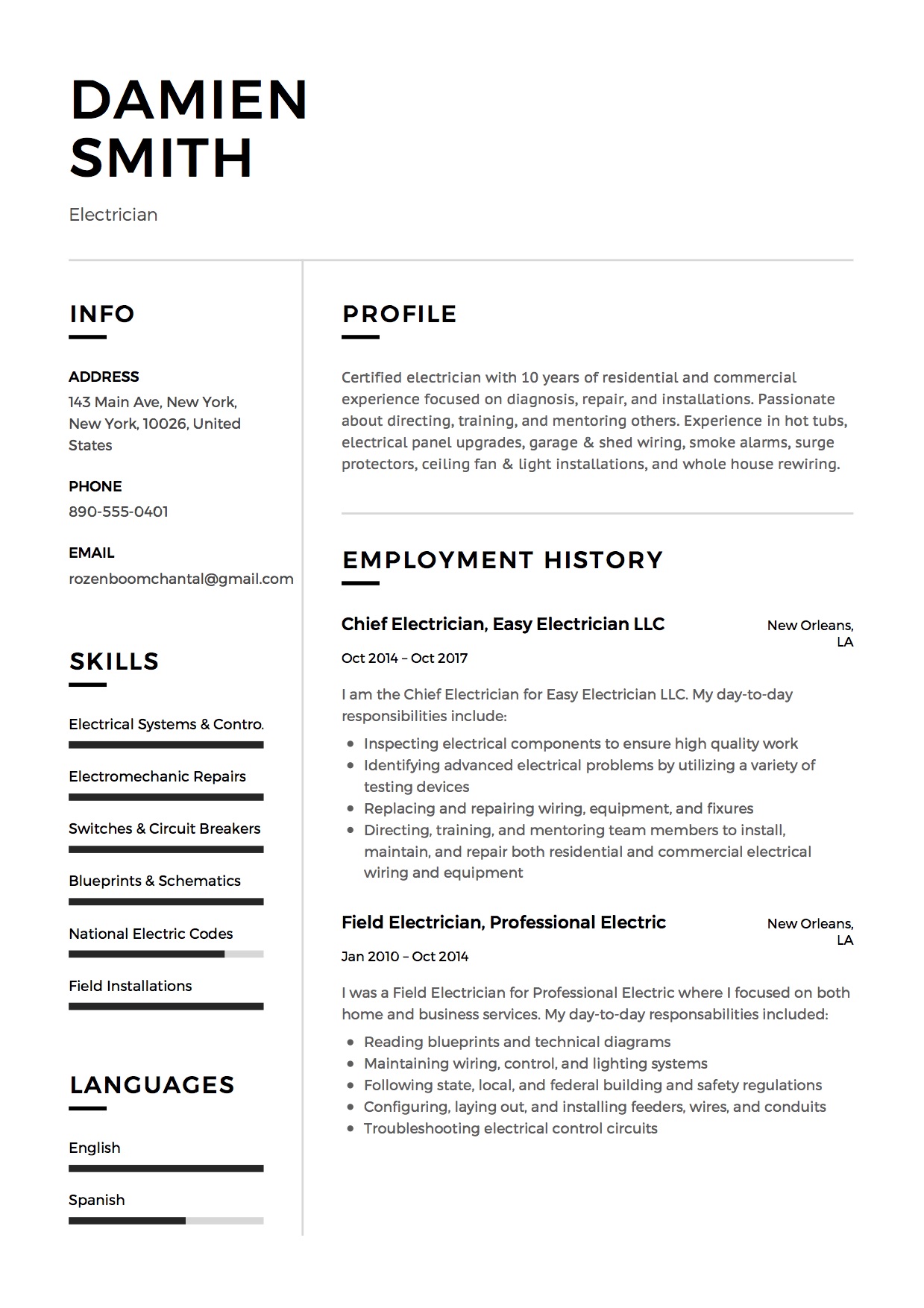 Guide: Electrician Resume Samples [+ 12 Examples ] | PDF & Word | 2019
