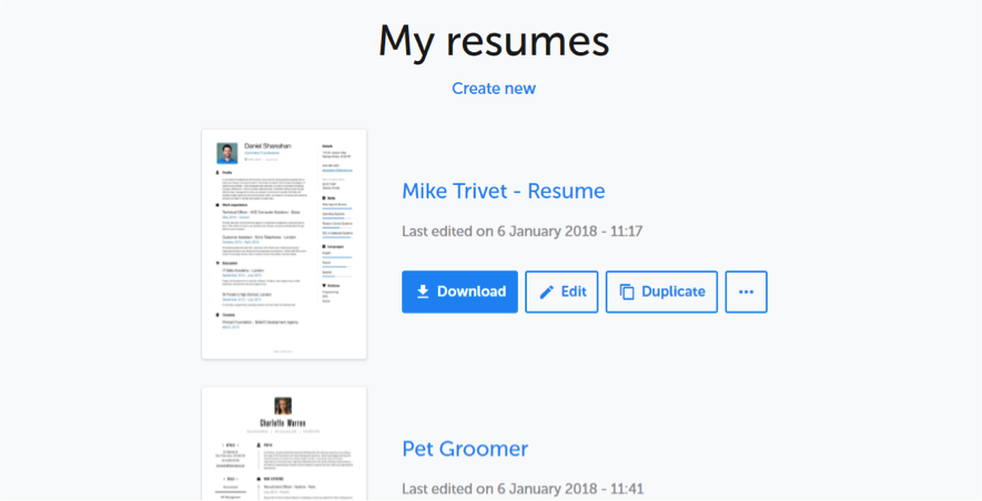 Show how to edit your resume on resume.io
