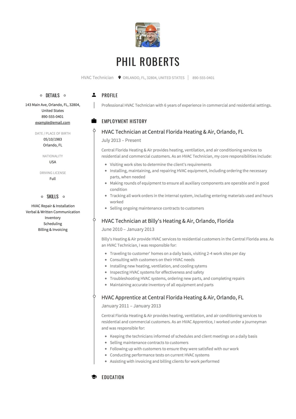 12 HVAC Technician Resume Examples PDF & Word