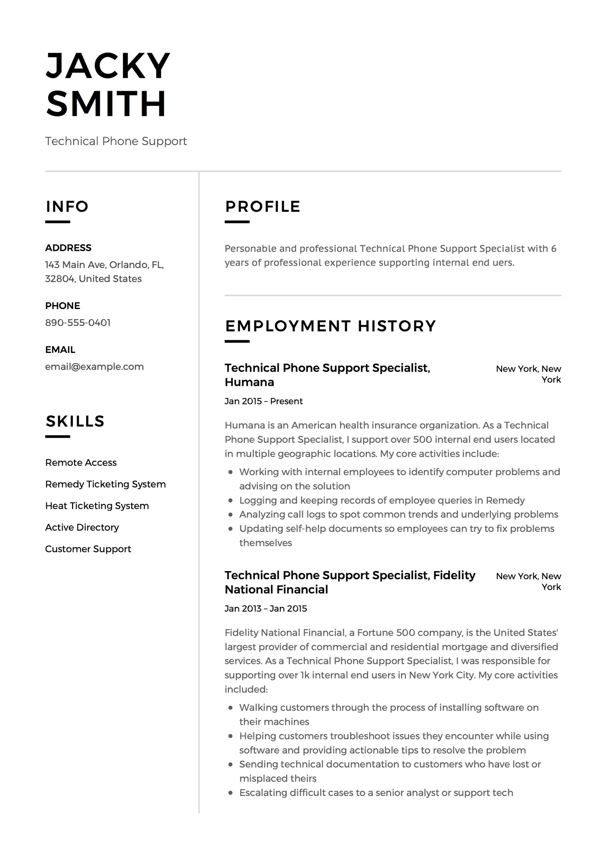 Resume Modern Technical Phone Support