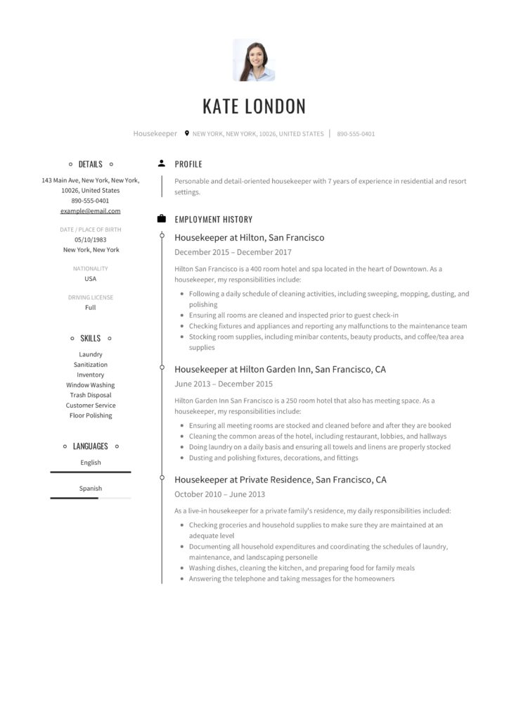 Housekeeper resume pdf