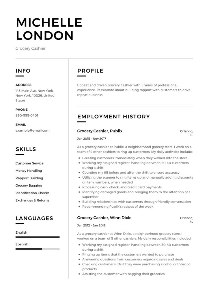 Grocery Cashier Resume