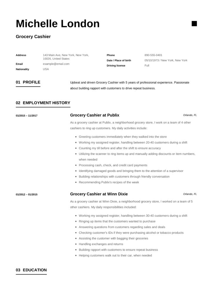 Resume Grocery Cashier