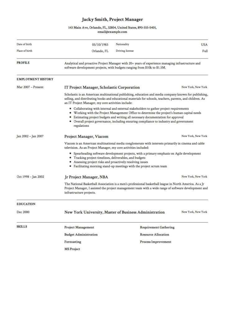 project manager resume  u0026 full guide