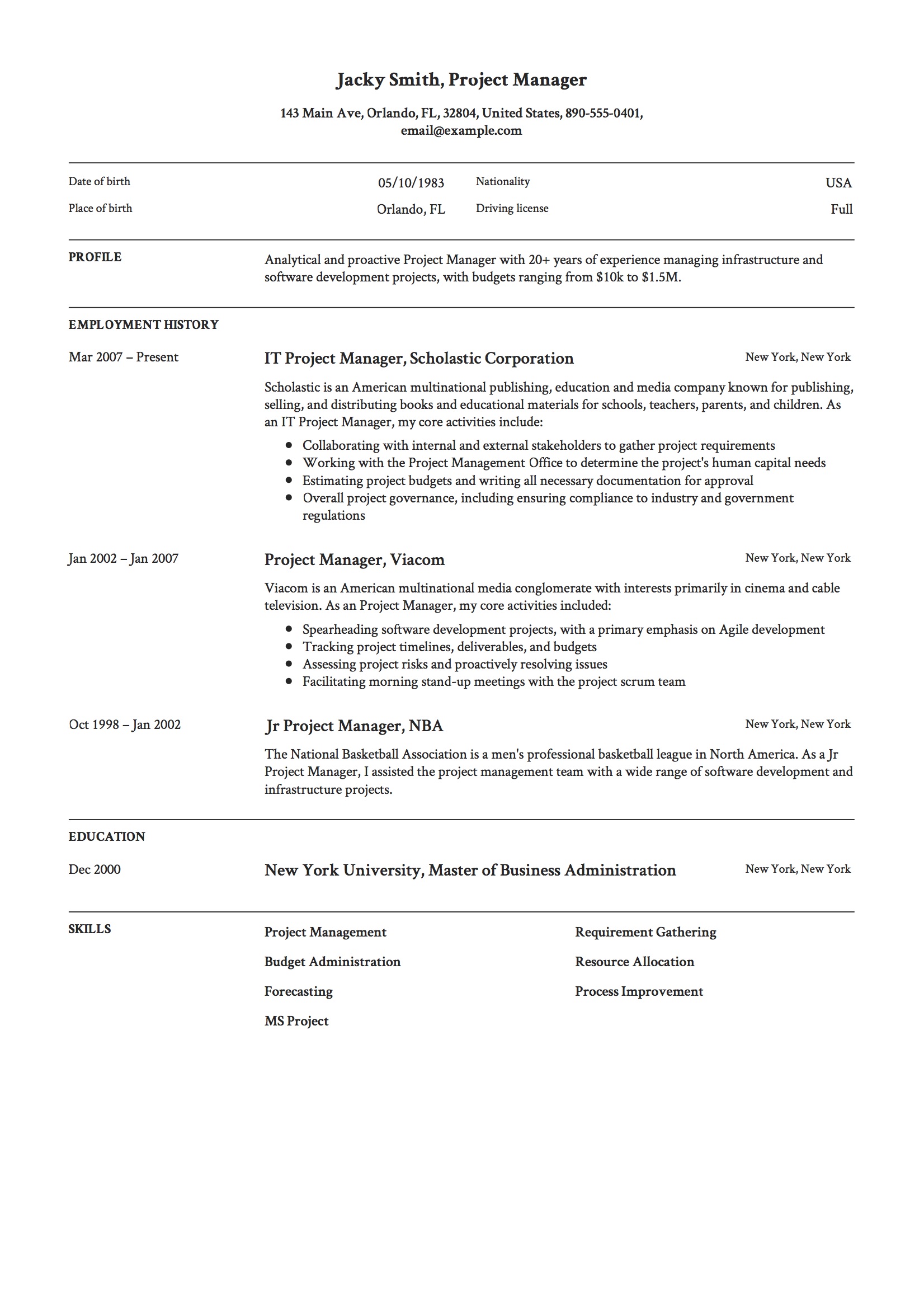 Project Manager Resume & Full Guide 12 Examples [ Word & PDF ] 2019