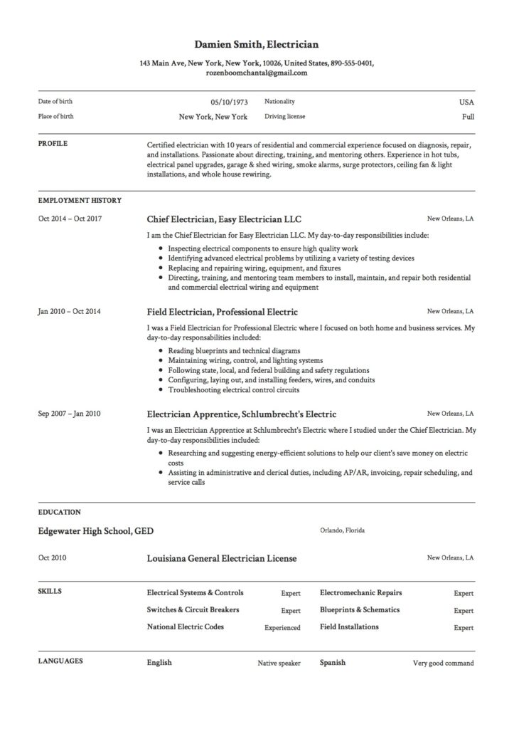 Guide Electrician Resume Samples [+ 12 Examples ] PDF & Word 2019
