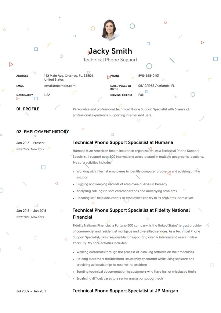 sample resume technical phone support 1