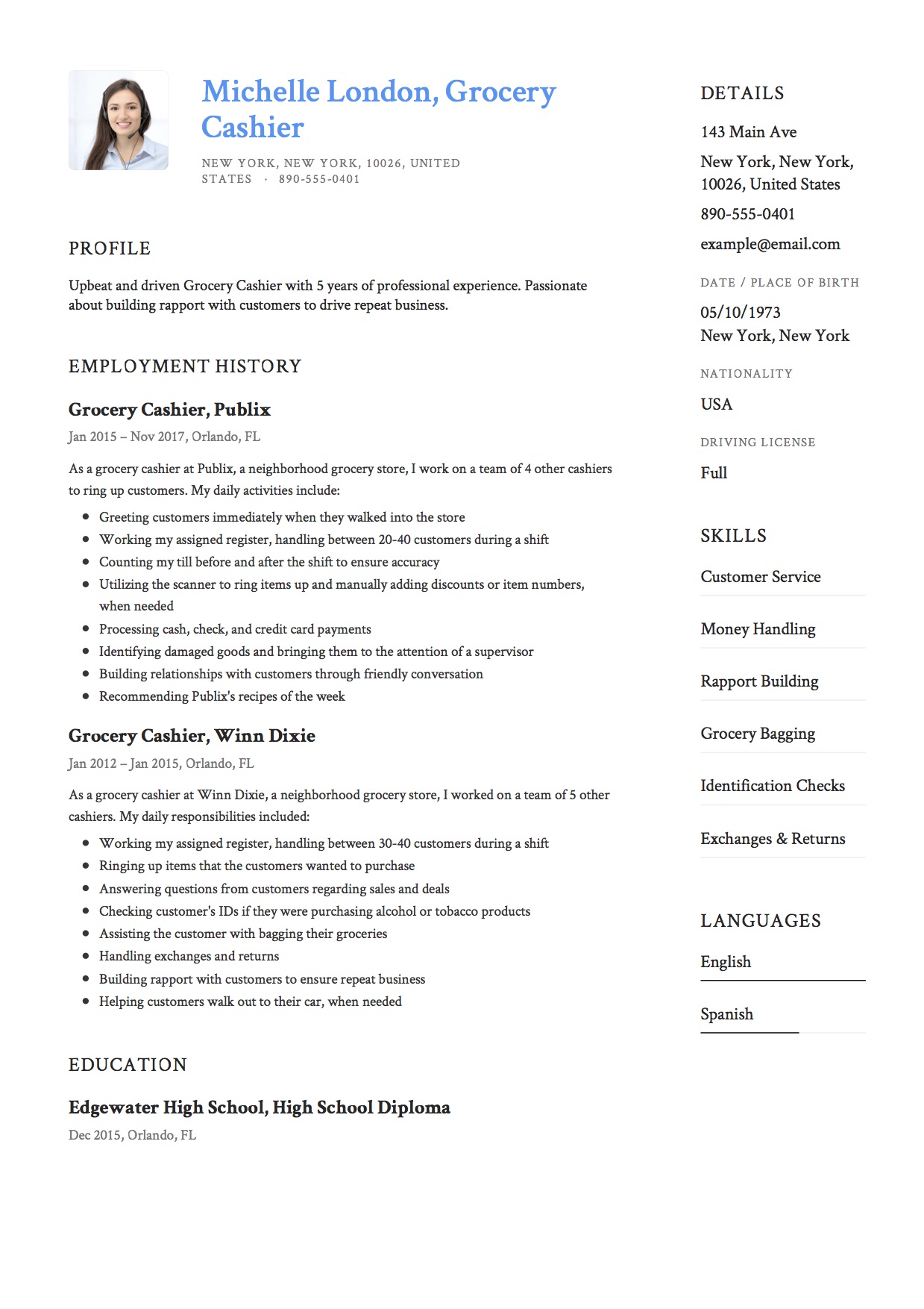 Template Grocery Cashier Resume