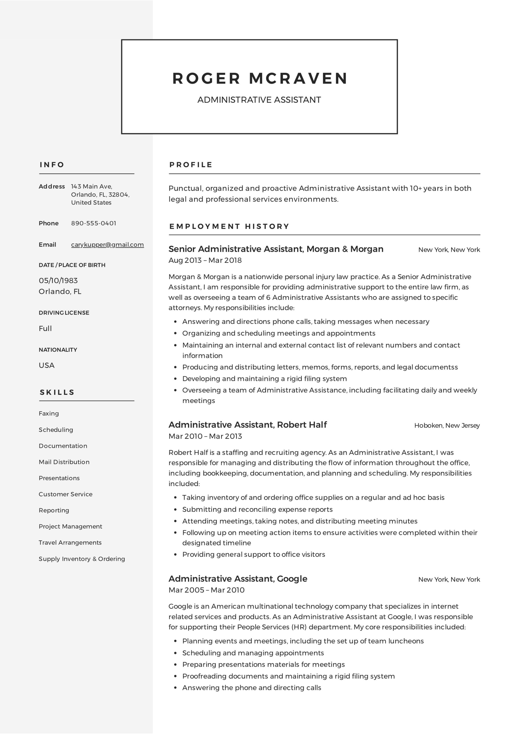administrative assistant job resume sample