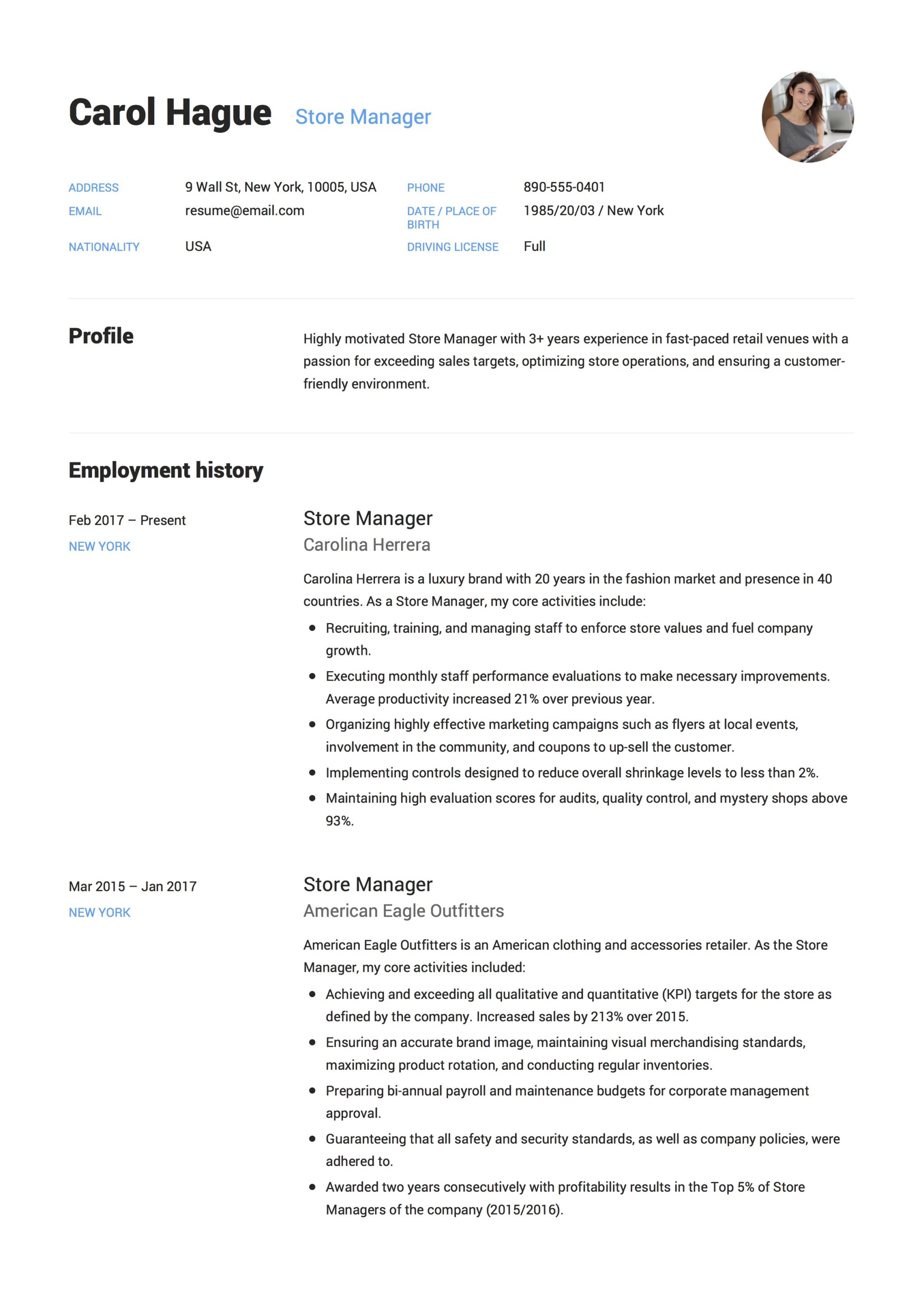 12 Store Manager Resume Sample S 2018 Free Downloads