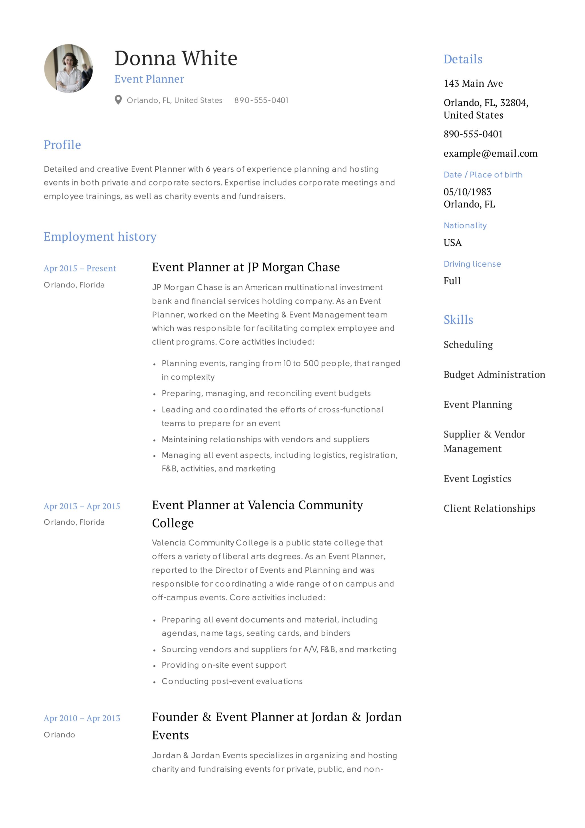 Event Planner Creative Design Resume