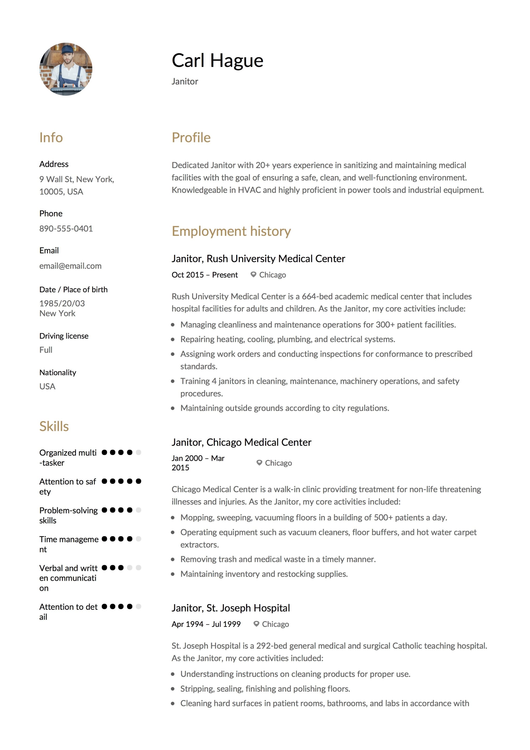 Janitor Resume Example Template