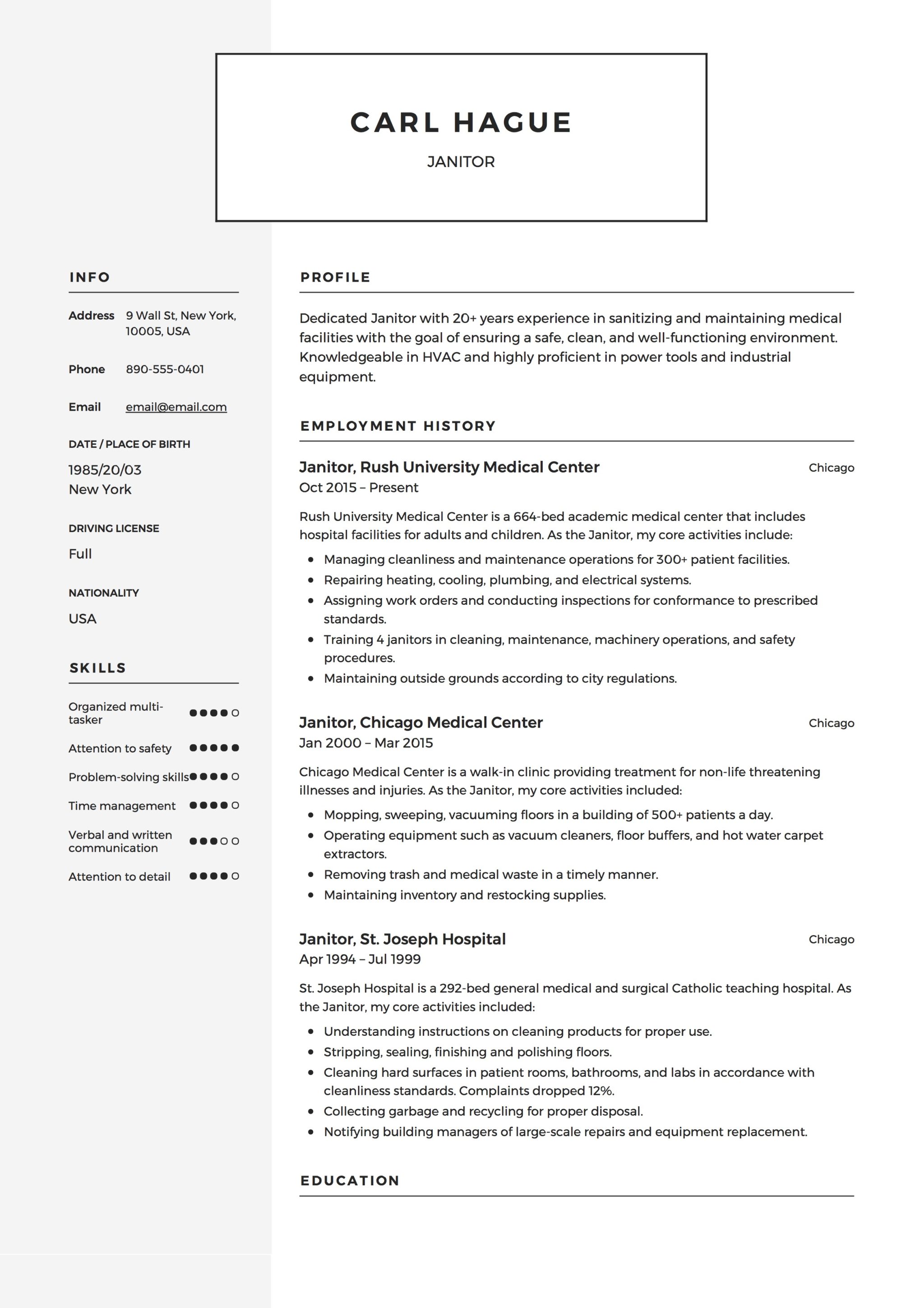 Janitor Resume Template