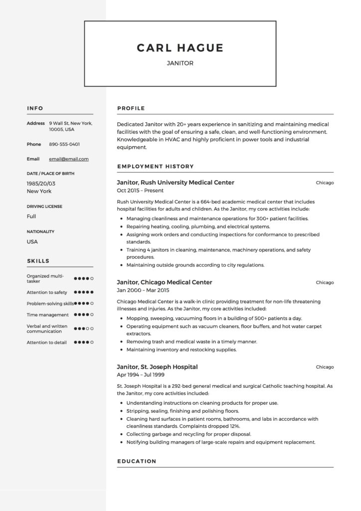 Resume Janitor Example