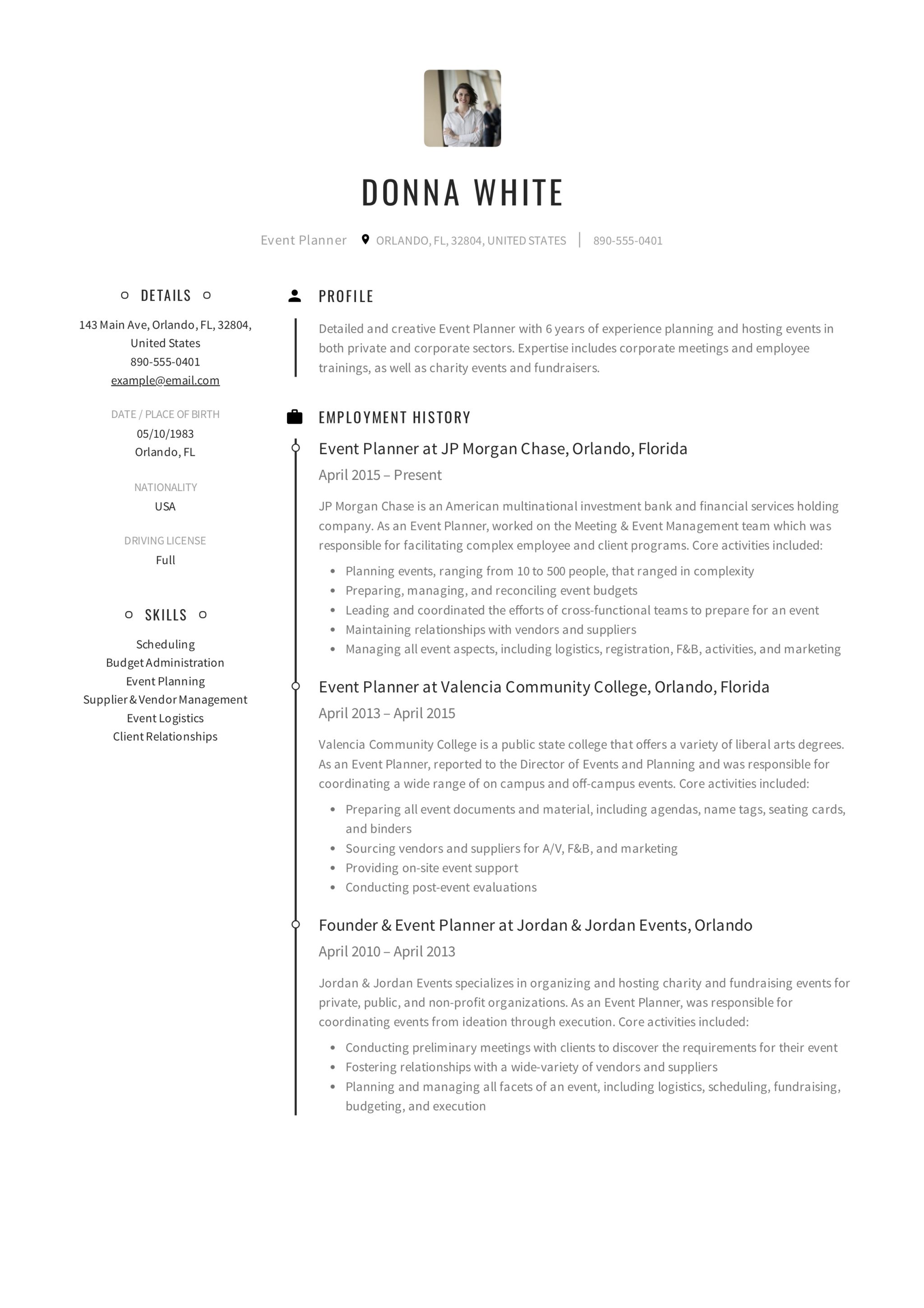 Creative Resume Sample Event Planner