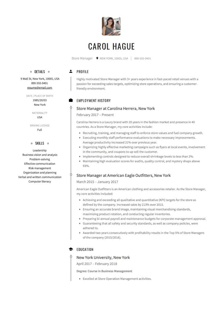 Store Manager Resume