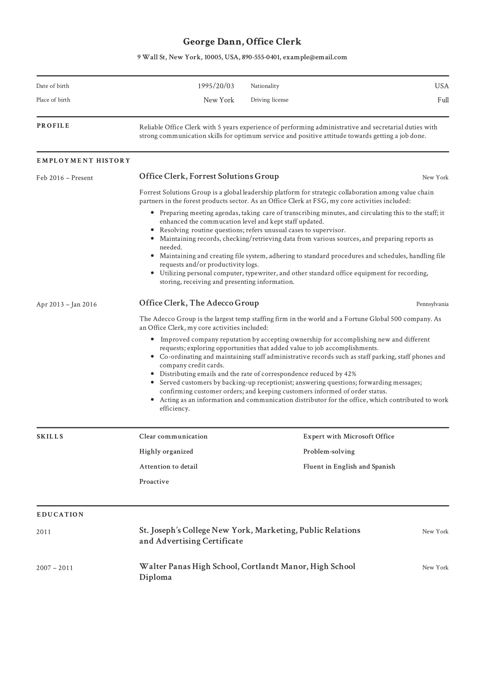 Full Guide: Office Clerk Resume [+12] Samples | PDF | 2019