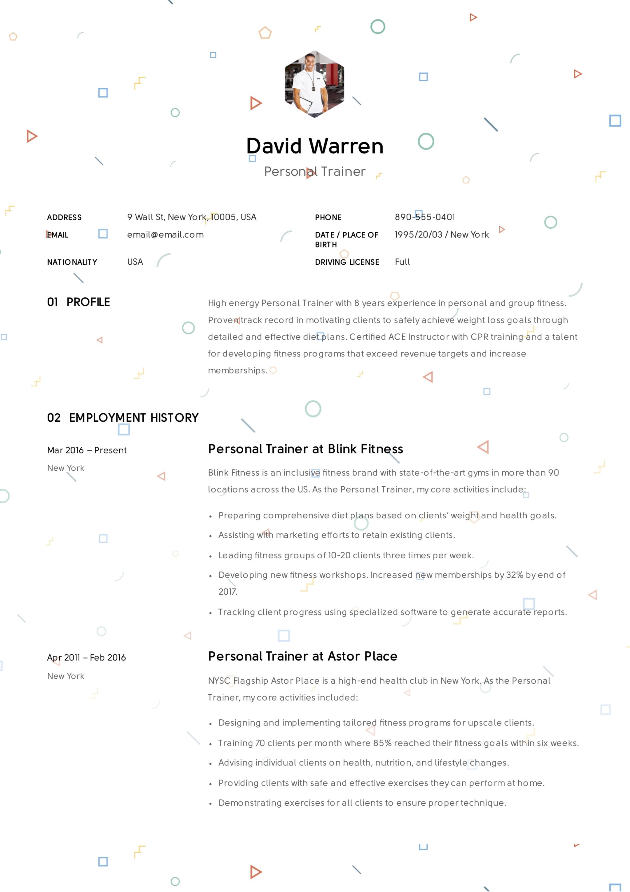 12 Personal Trainer Resume Sample S 2018 Free