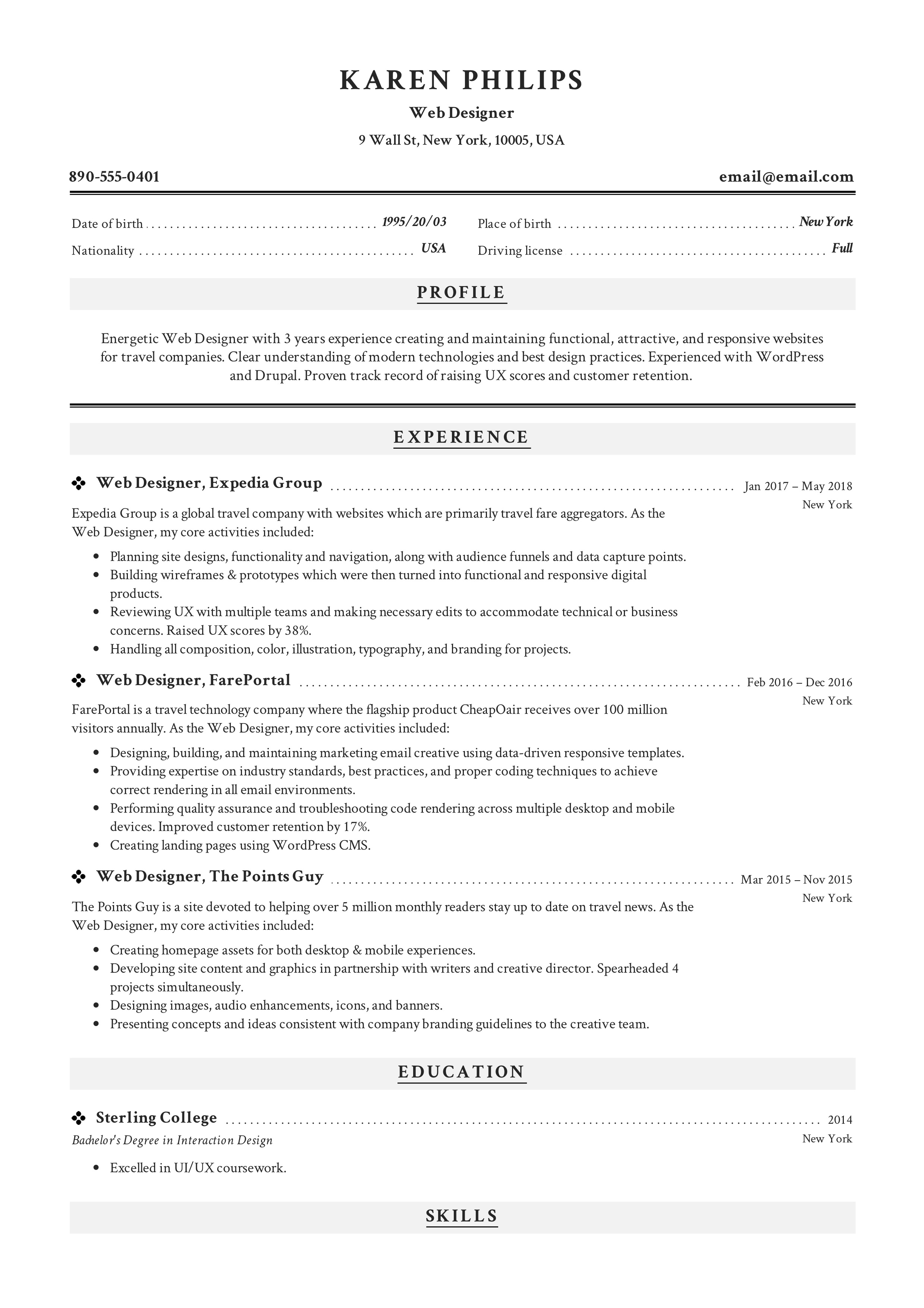 Web designer resume