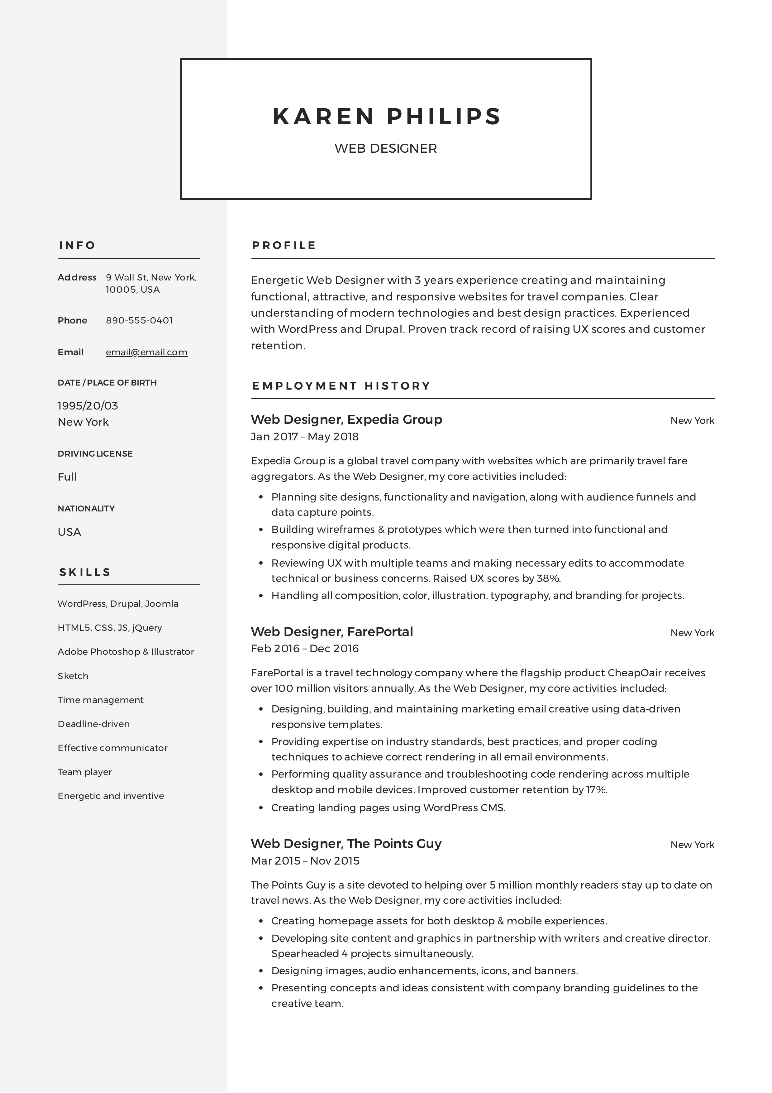 Classic modern Web designer resume