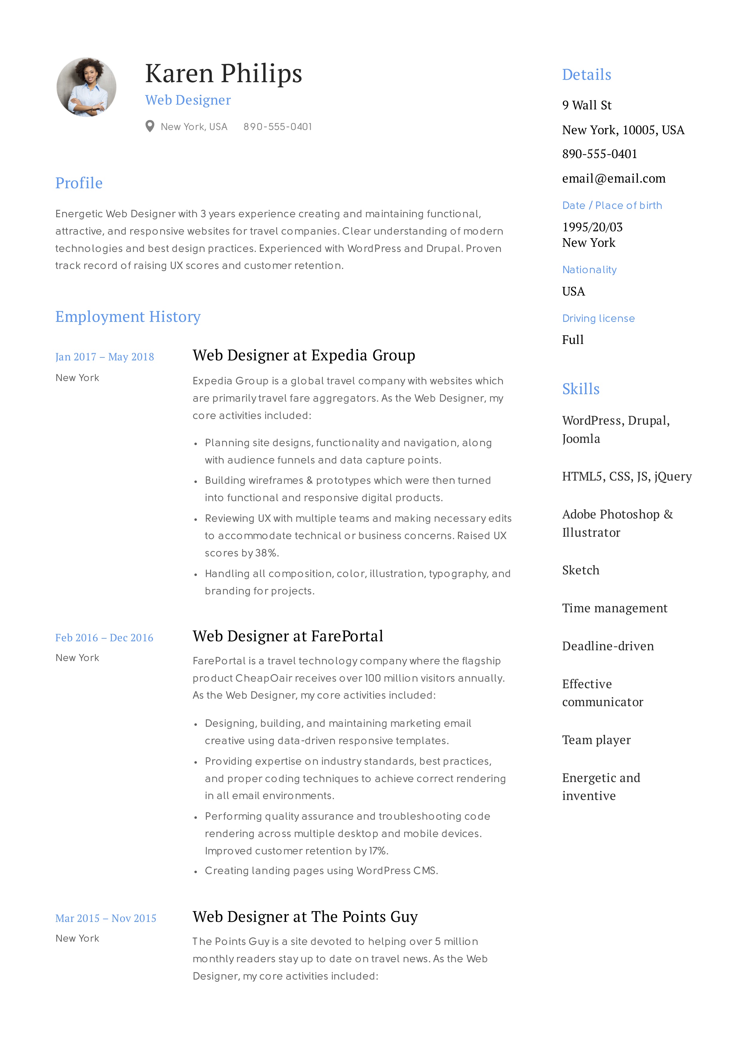Web designer resume
