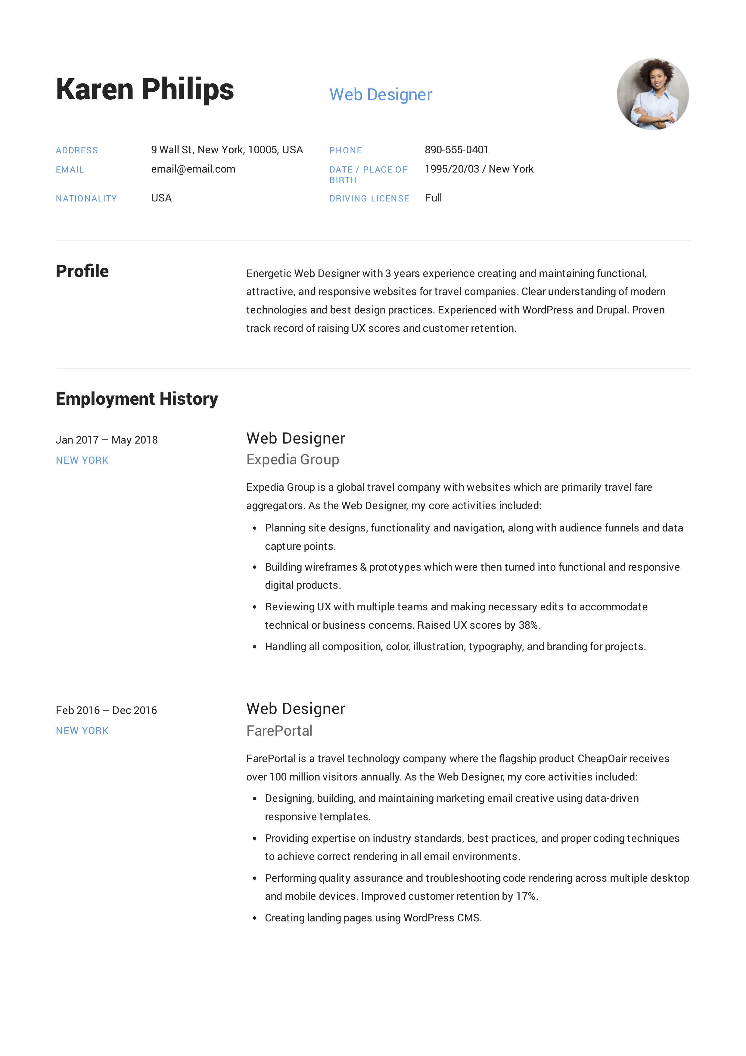 Web designer clean resume