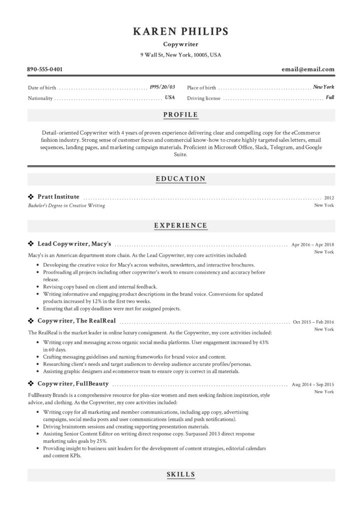 Professional Resume Example Copywriter (3)