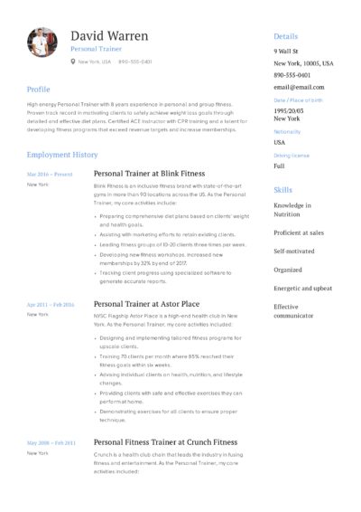 Resume Example - Personal Trainer