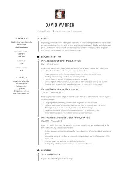 Resume Personal Trainer