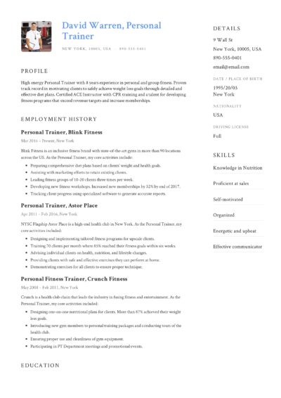 Sample Resume - Personal Trainer
