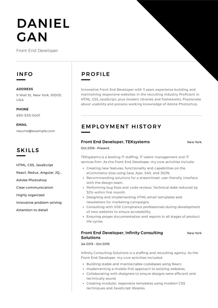 Front-End Developer Resume sample