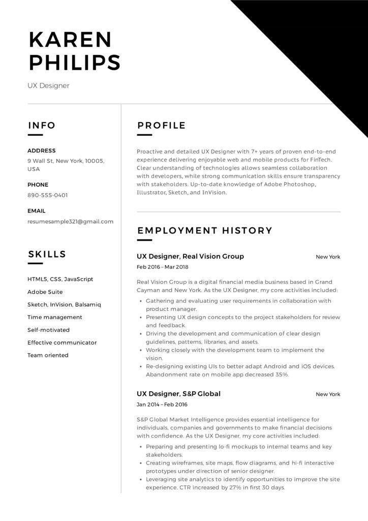 UX Designer Resume Sample