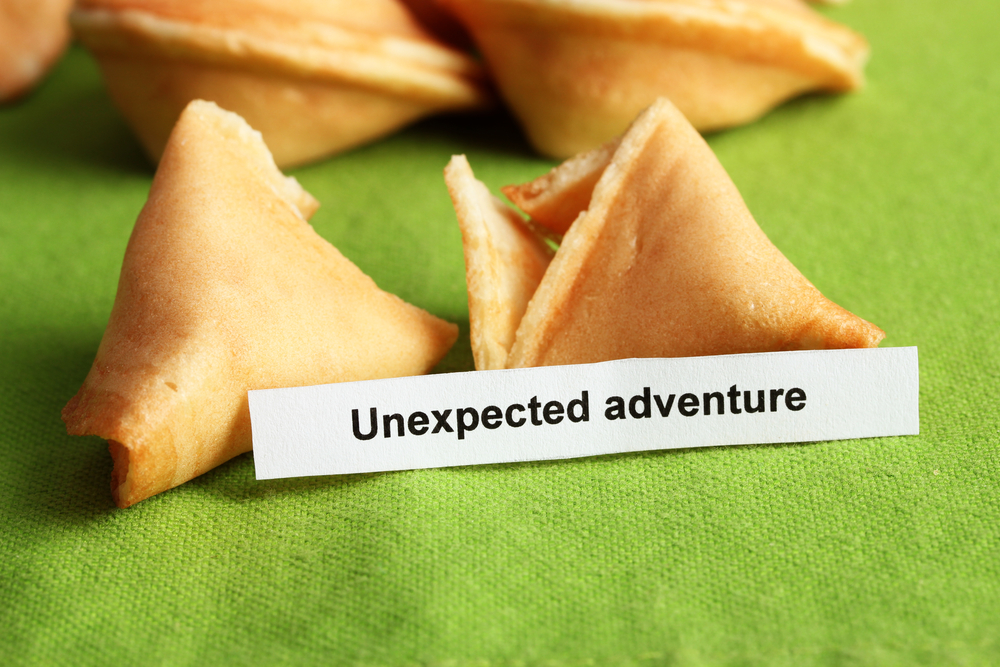 Fortune cookies on green tablecloth