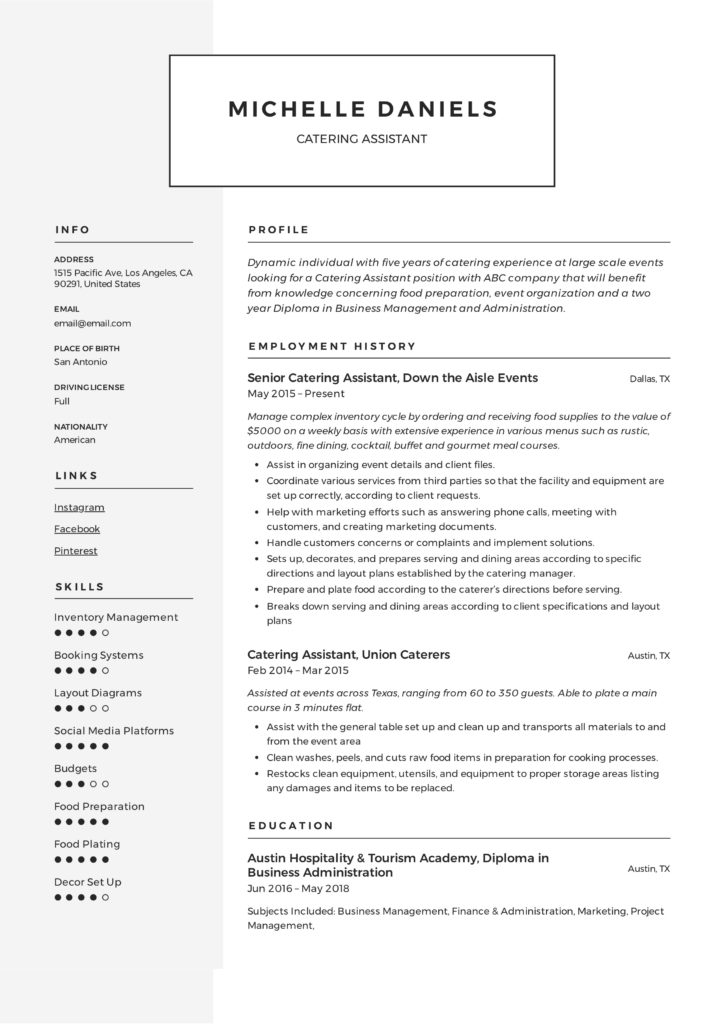 guide  catering assistant resume     12 samples