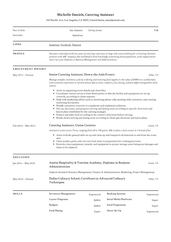 guide  catering assistant resume     12 samples
