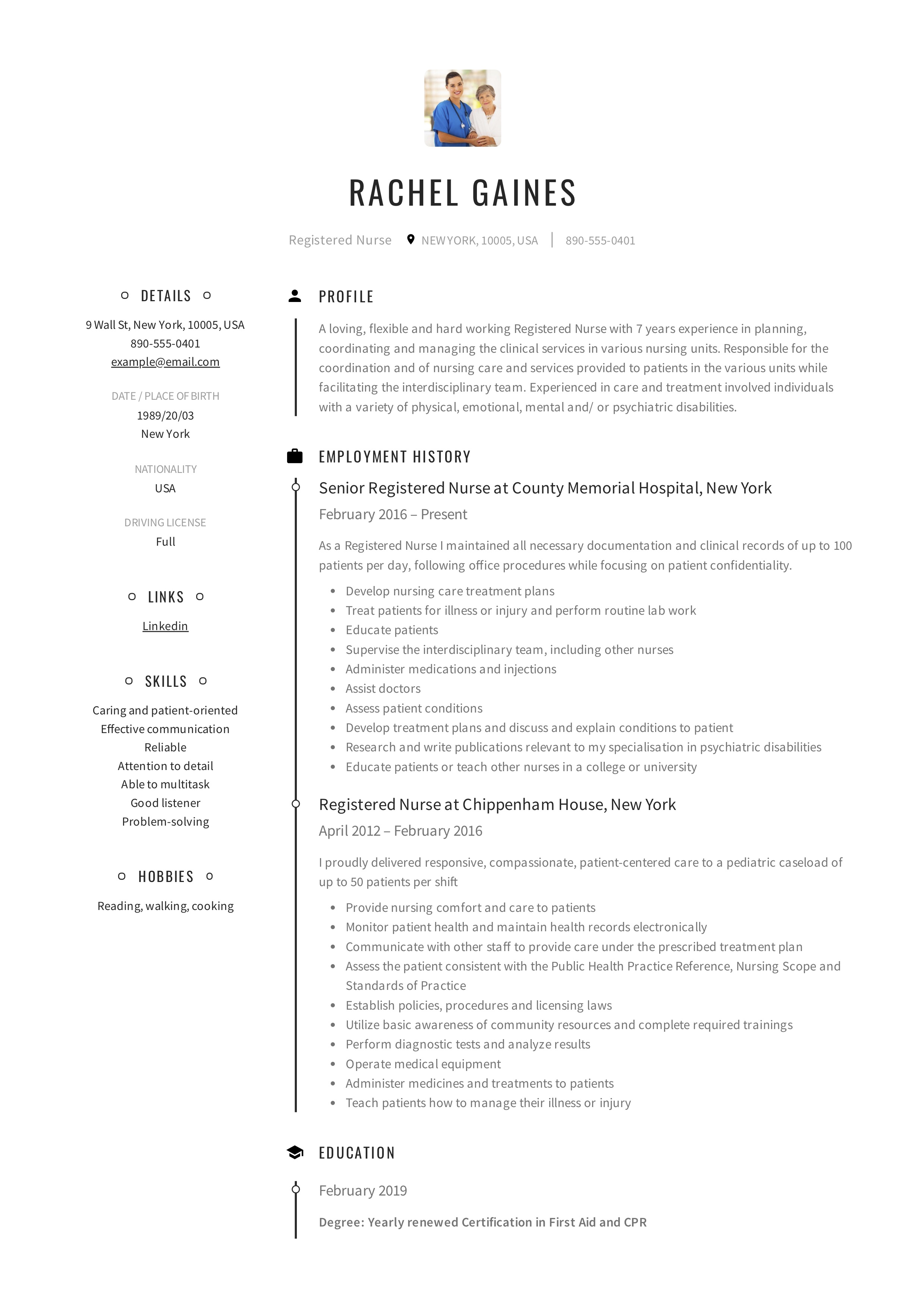 sample of resume for nurses