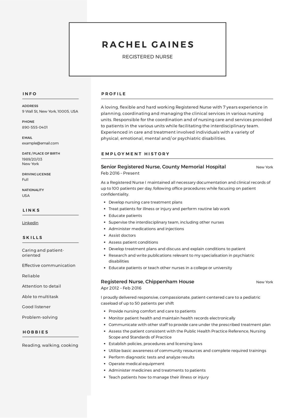 functional resume example for nurses