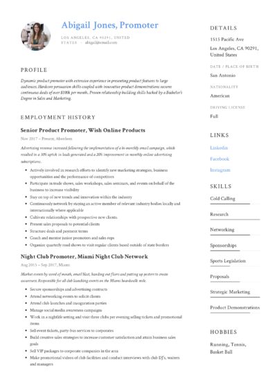 Promoter Resume Example