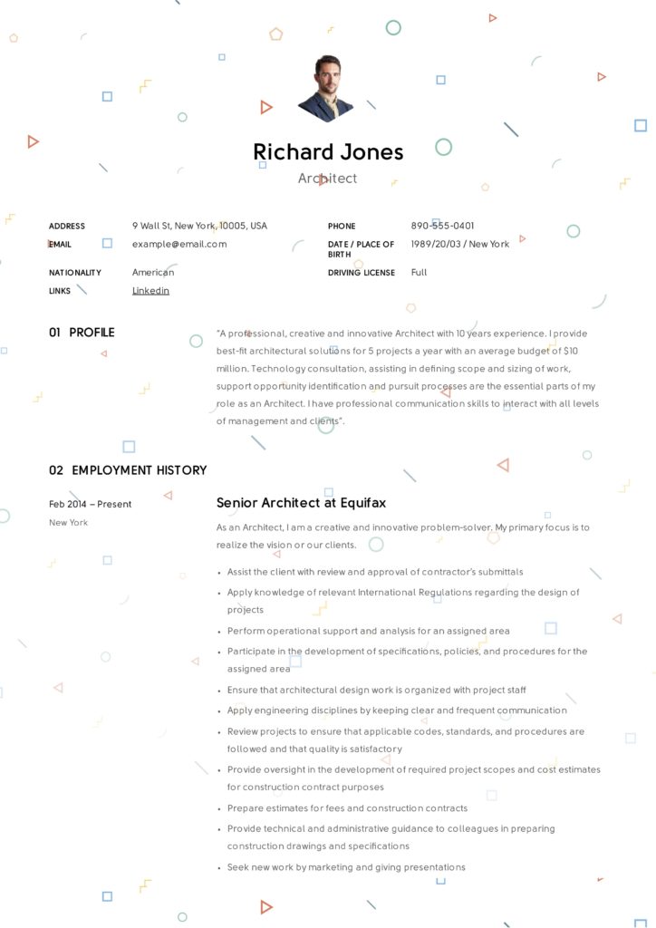 creative resume design architect