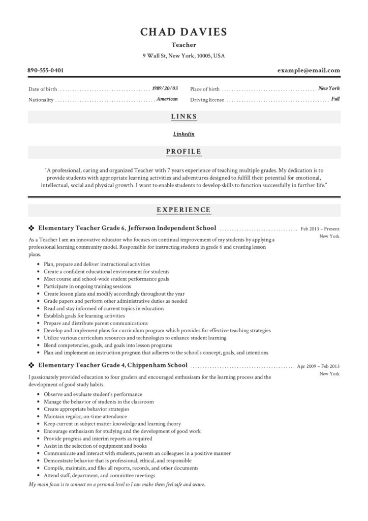 teacher resume  writing guide   12 samples  pdf  2019