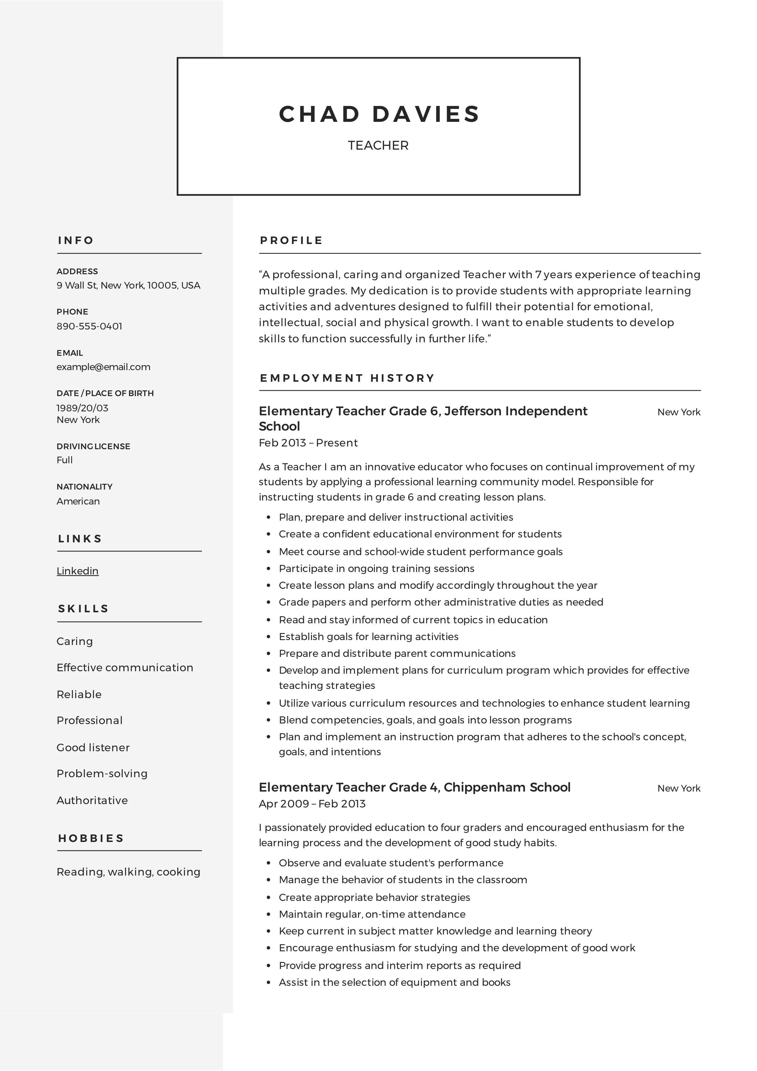 resume format for teacher job in tamilnadu