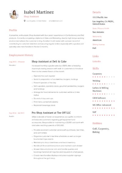 Shop Assistant Resume Example