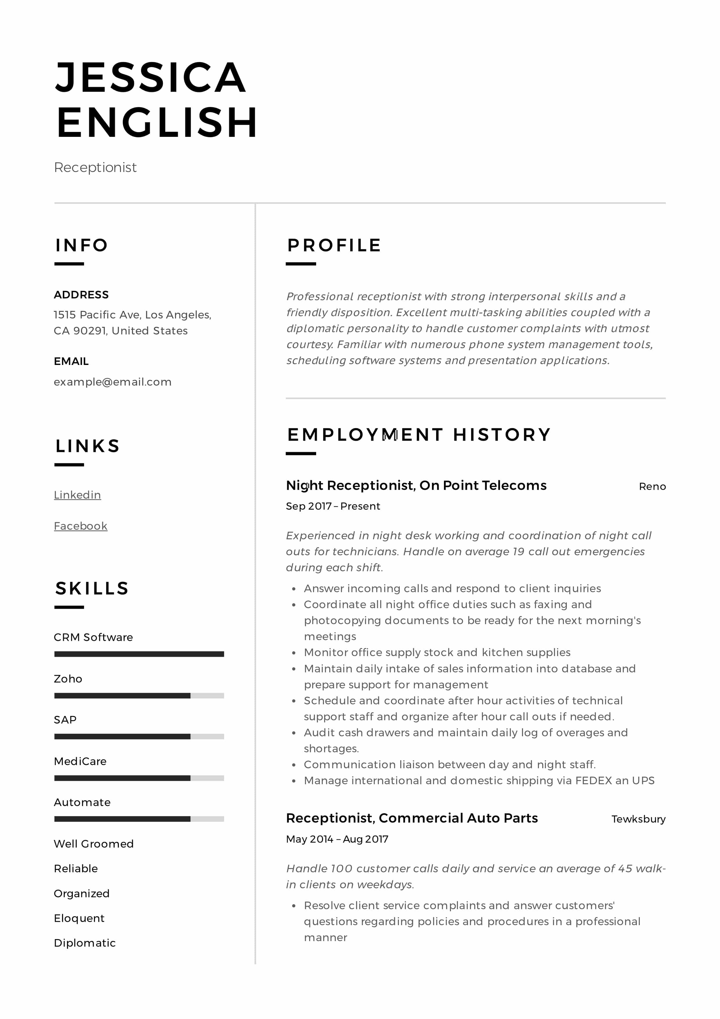 receptionist resume example  u0026 writing guide